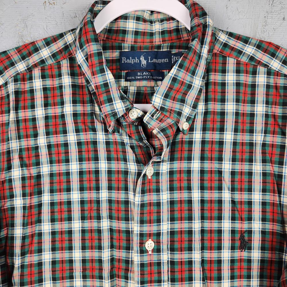Ralph Lauren Shirt Mens XL Red Green Plaid Blake Button Down Holiday Small Pony